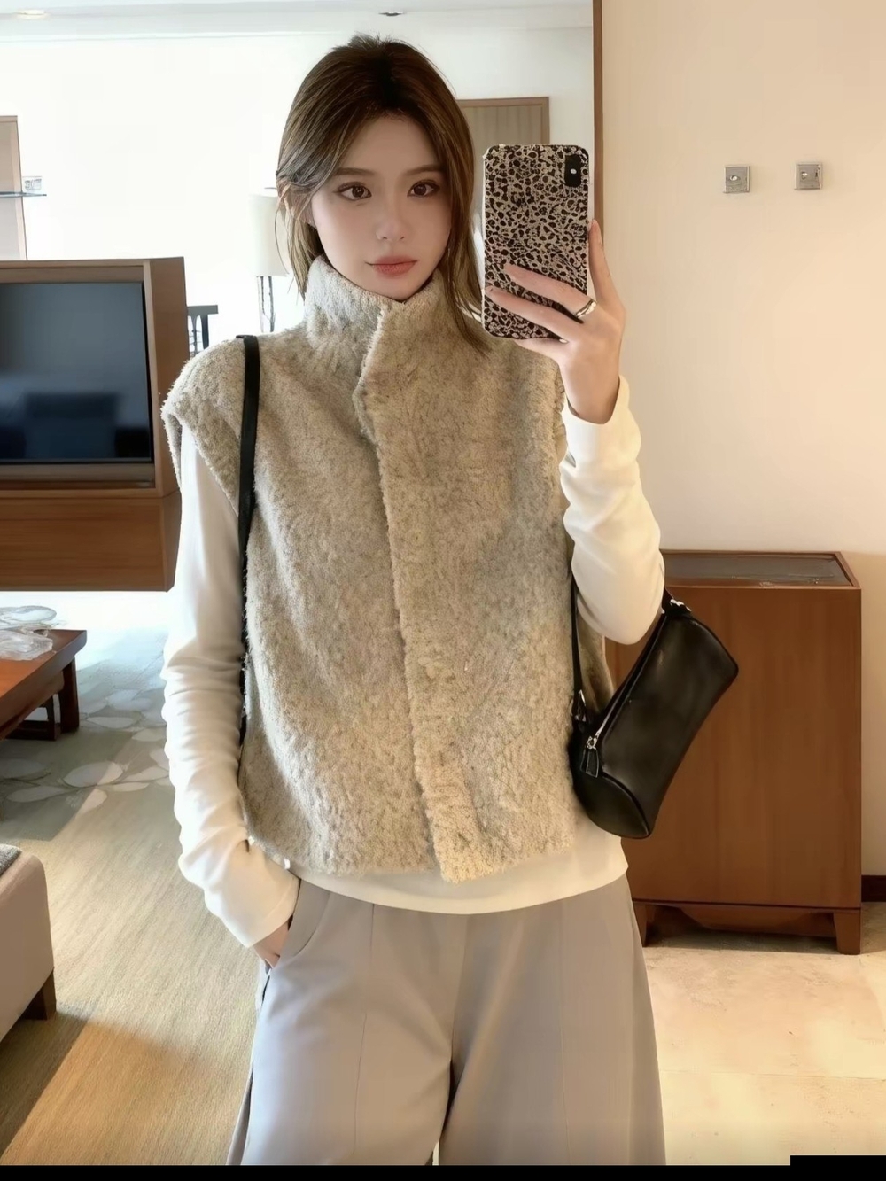 Cream Shearling Vest
